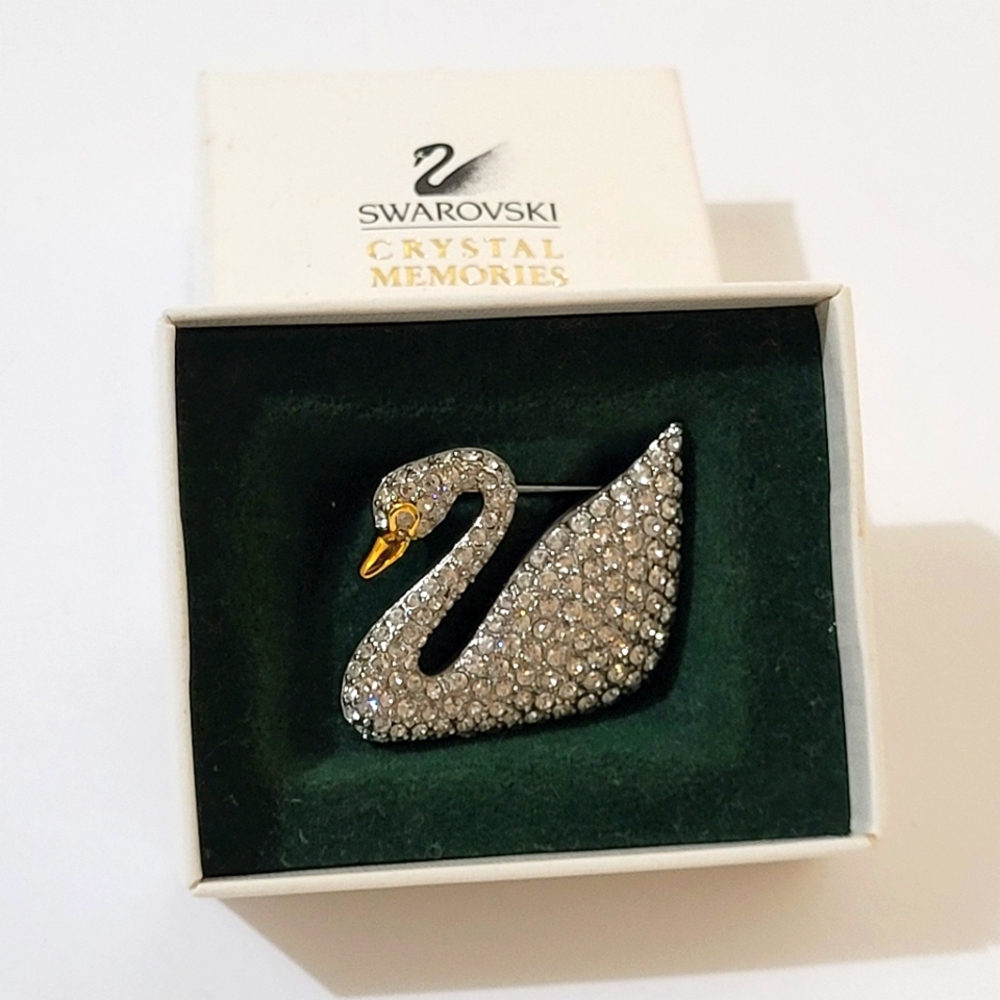 Vintage Swarovski Crystal Memories Swan Brooch